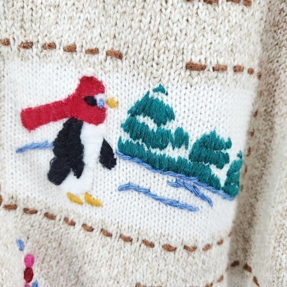 VTG Embroidered Ice Skating Polo Neck Button Cardigan Sweater PL Cotton/… - Picture 13 of 16